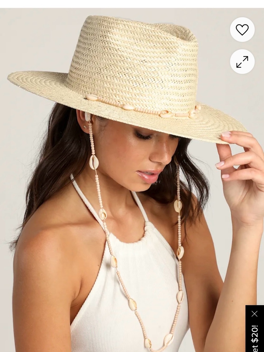 Lack Of Color Natural Straw Fedora with Shell Bead Chin Cord retail price $139